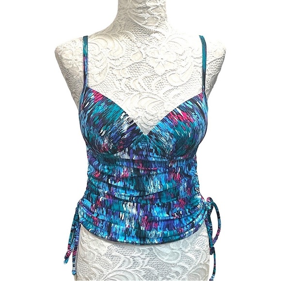 Spanx Assests Push Up Underwire One Piece Tankini Swim Top Size Small Ruched Tie - Picture 1 of 8